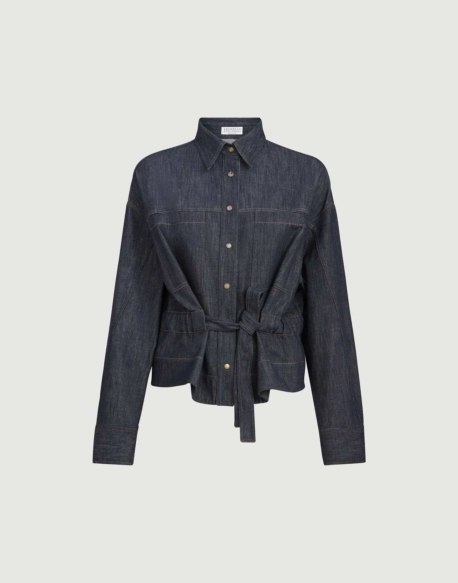 Cotton denim-effect twill cropped shirt - 1