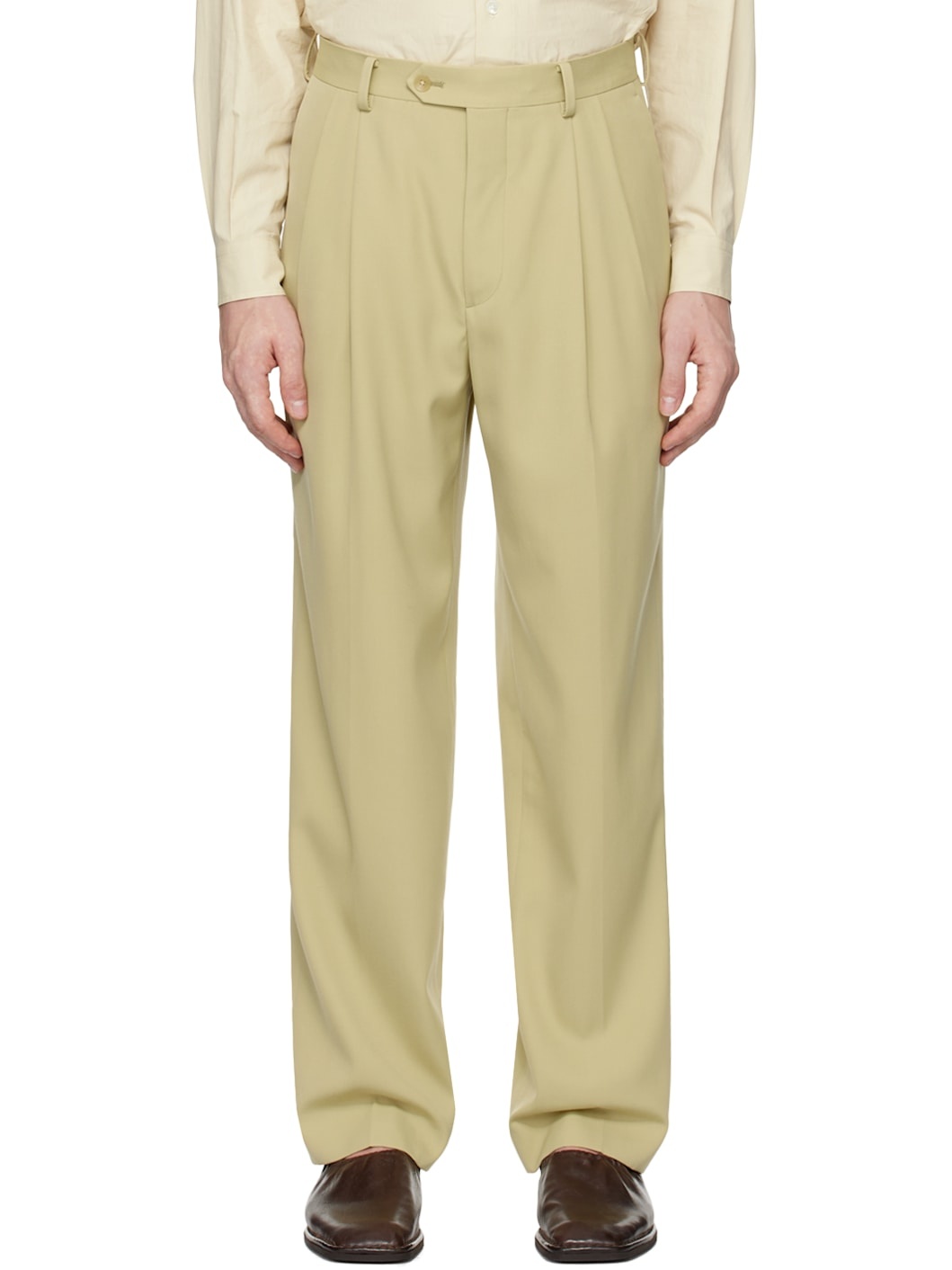 AURALEE Khaki Light Wool Max Gabardine Two-Tuck Trousers