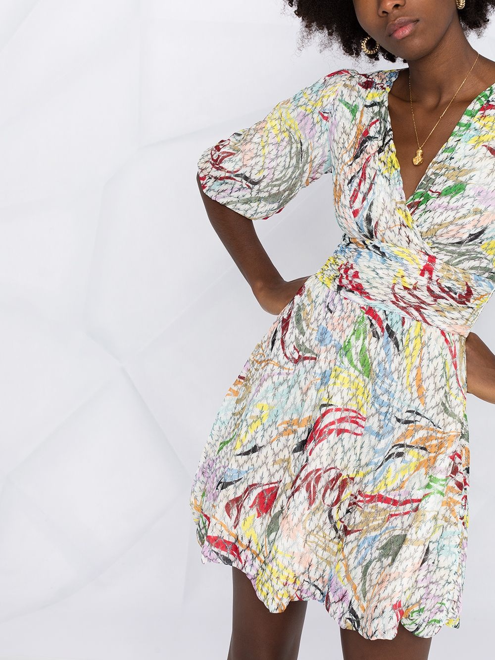 abstract-print surplice dress - 5