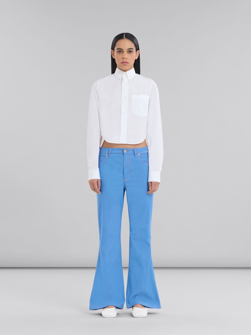 BLUE STRETCH DENIM FLARED TROUSERS - 2