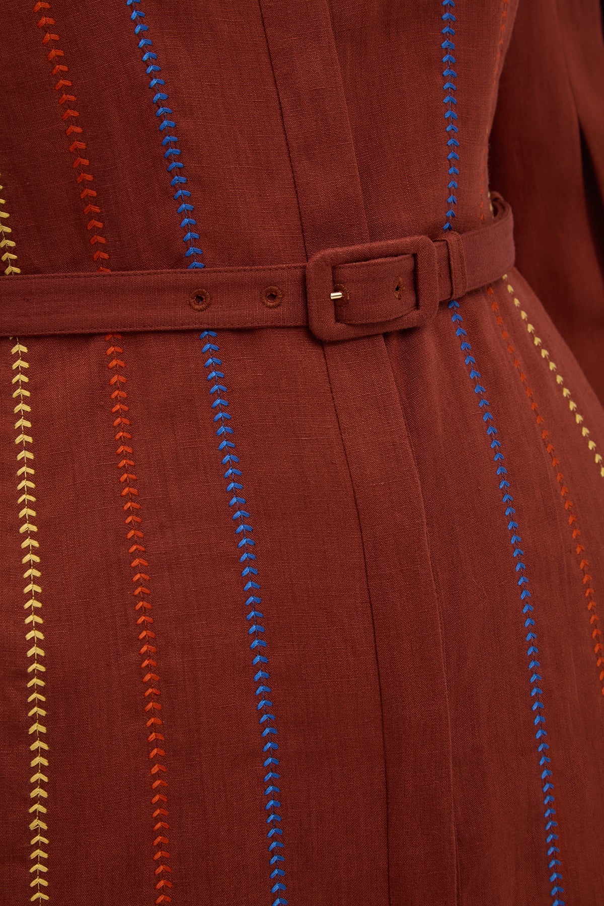 Aleka Pleated Midi Shirtdress in Burnt Sienna Multi Aloe Linen - 7