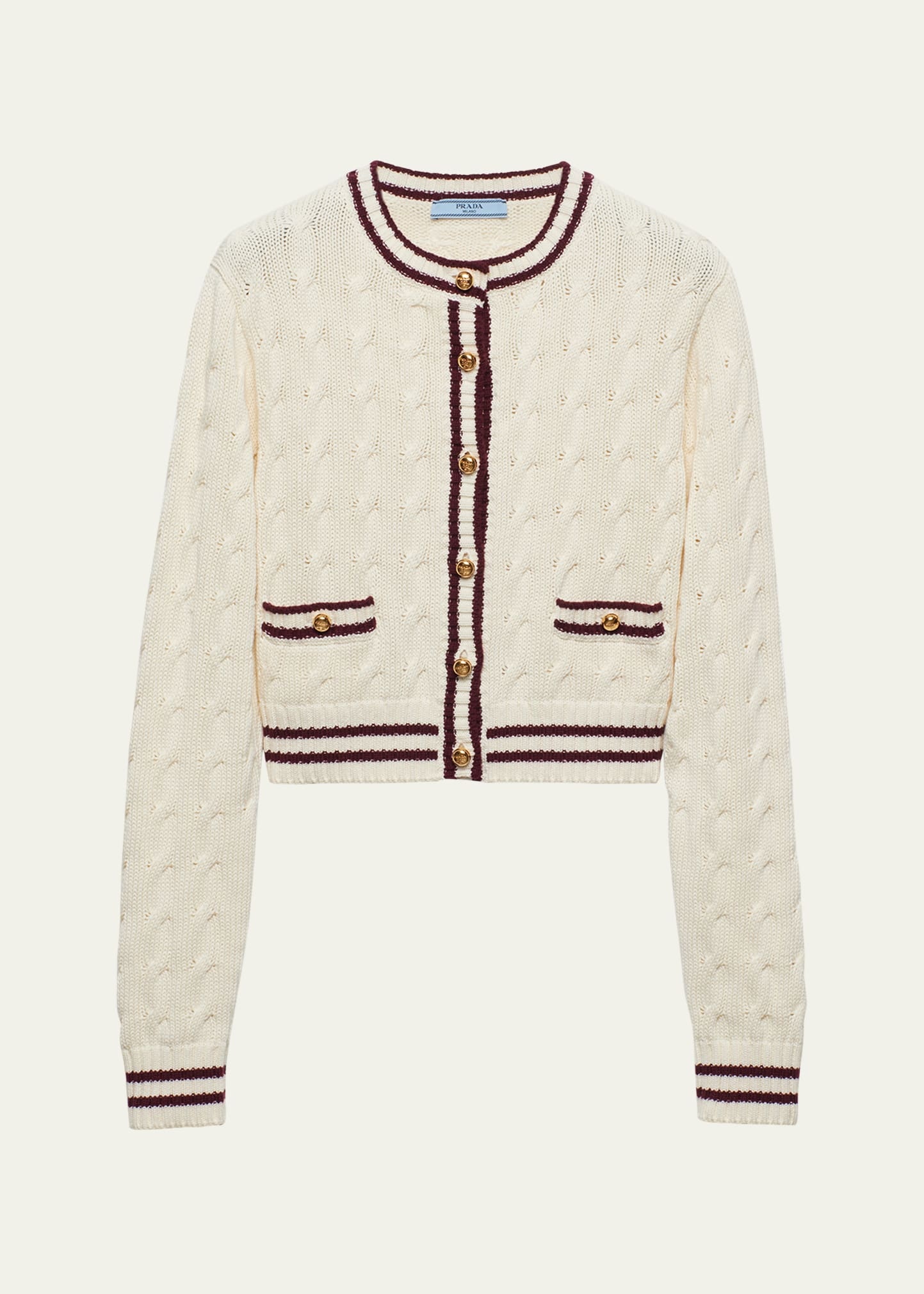 Contrast Trim Cable-Knit Cardigan - 1