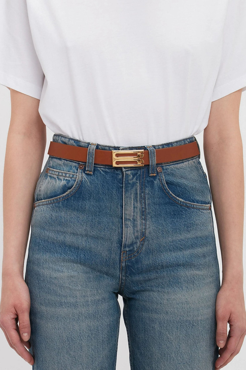 Victoria Beckham Exclusive Frame Buckle Belt In Tan Leather outlook