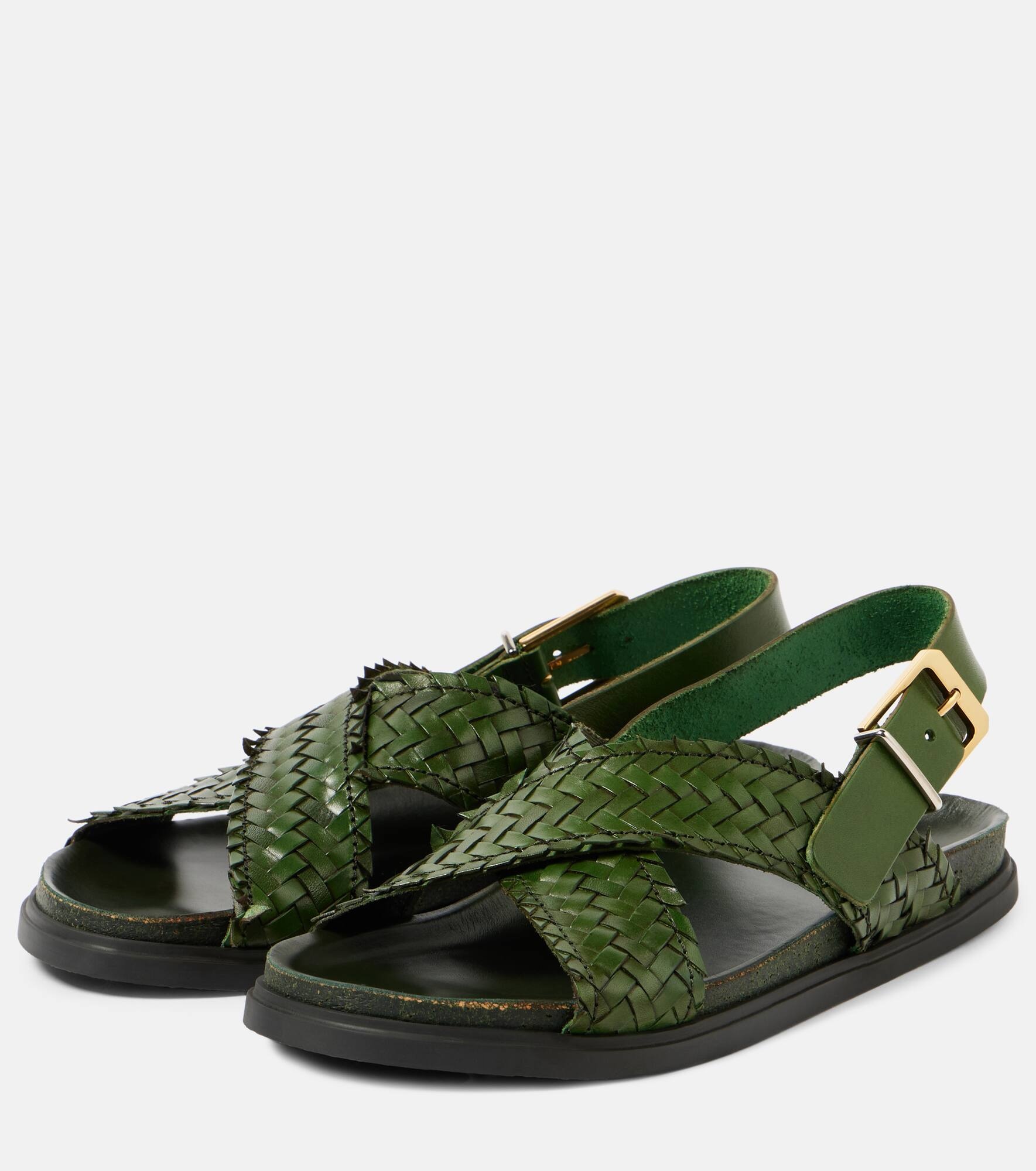 Buckle woven leather slingback sandals - 4