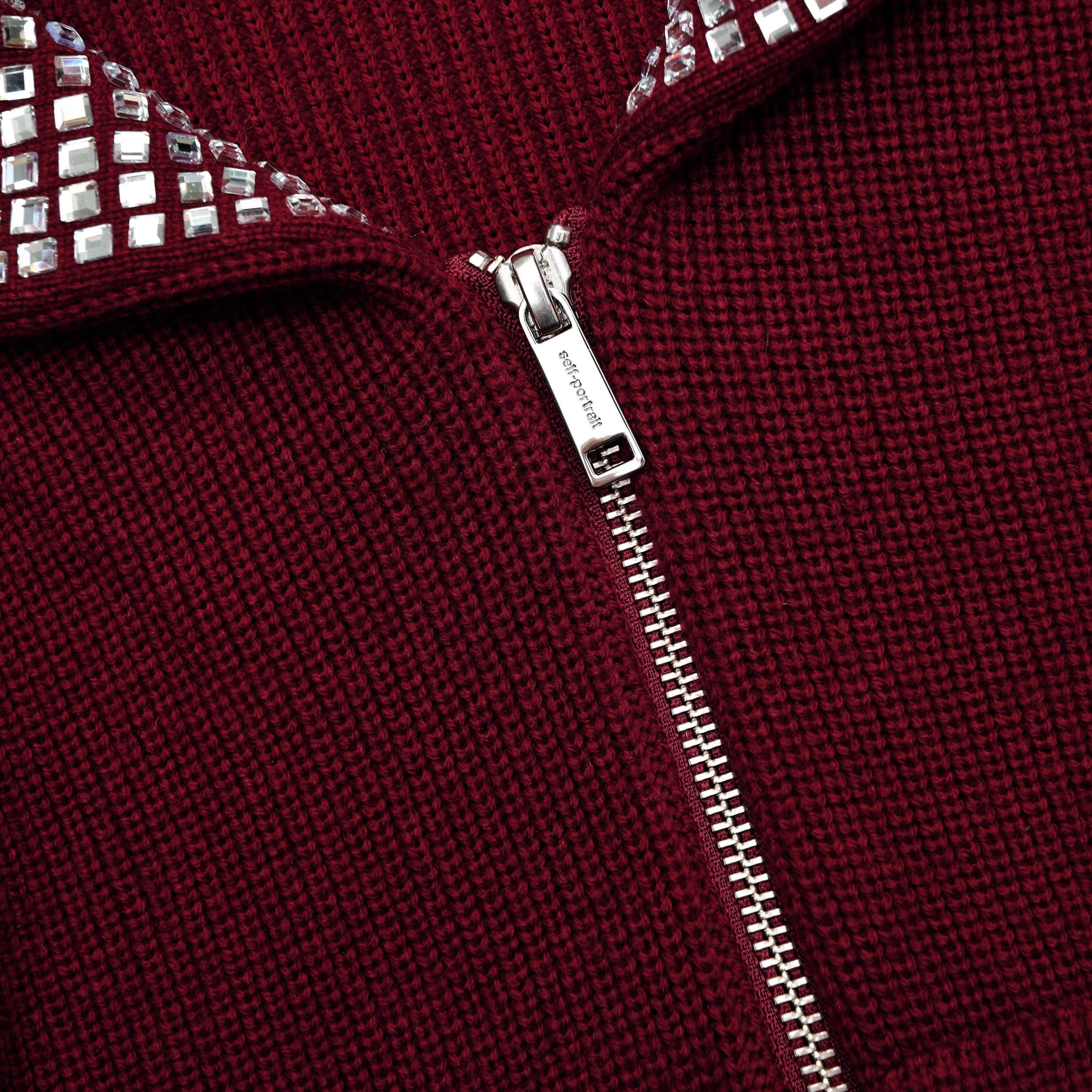 Burgundy Diamante Collar Knit Jacket - 5