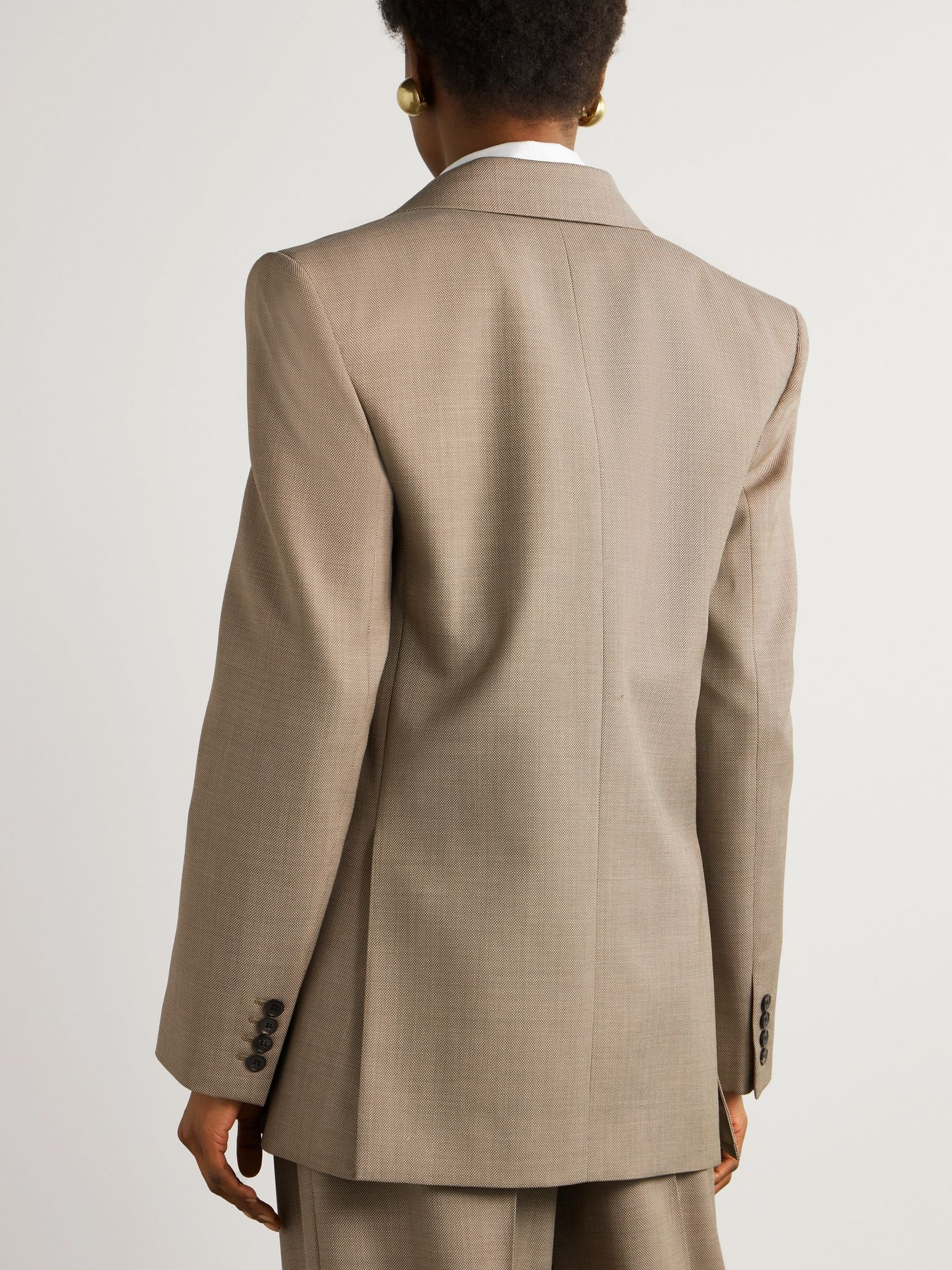 Double-breasted wool suit jacket Beige - 4
