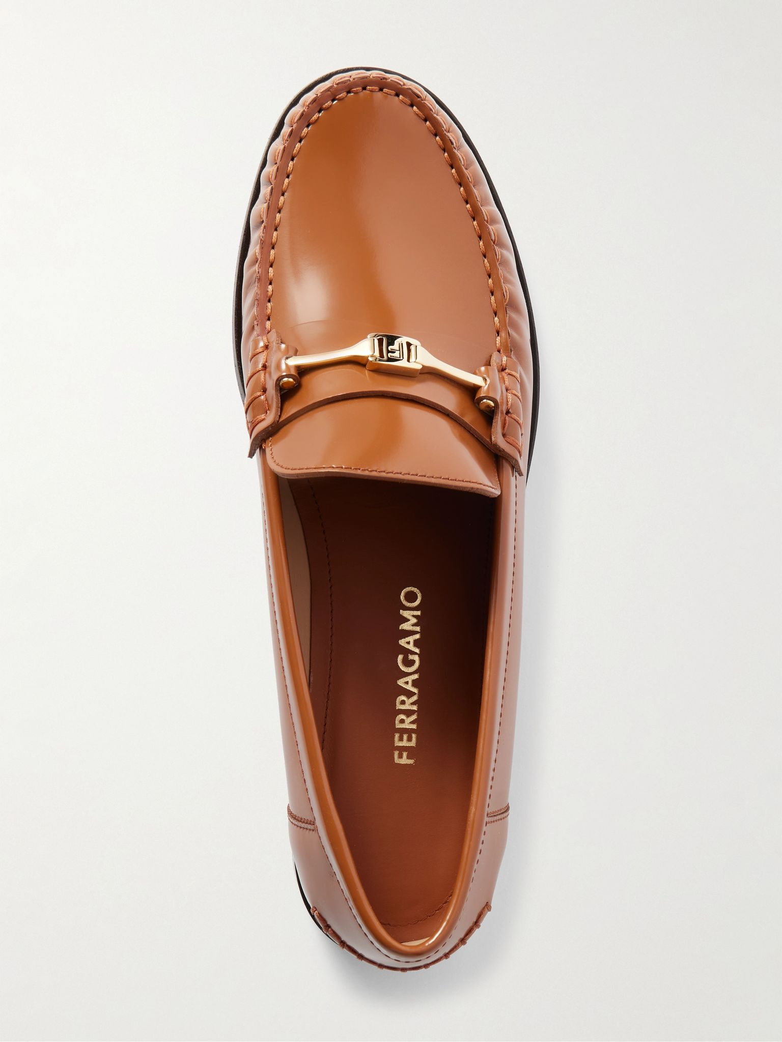 Harry embellished patent-leather loafers Tan - 5