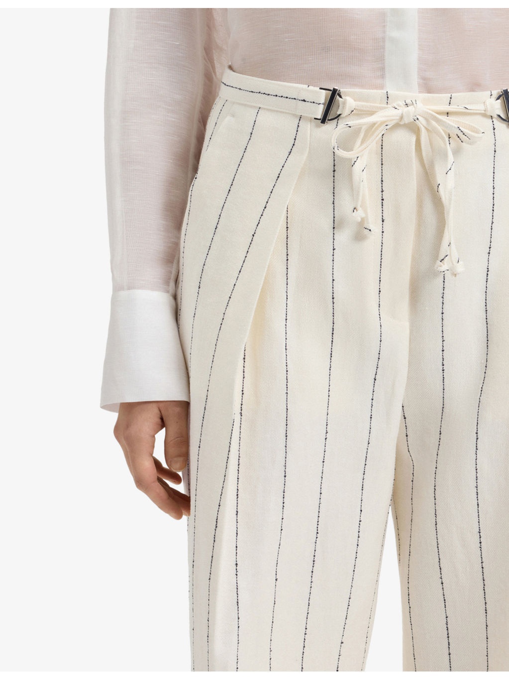 Pinstriped Wide-Leg High-Rise Stretch Linen-Blend Trousers - 5
