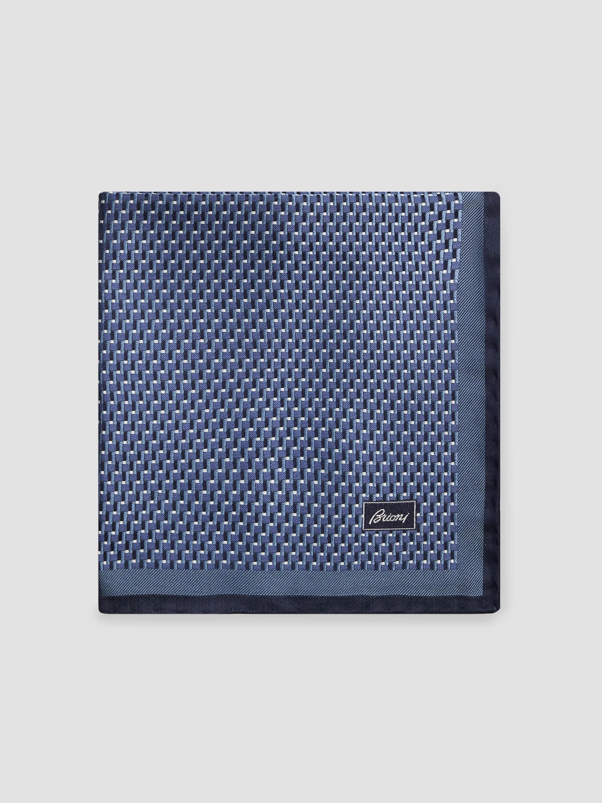 Men's Hand-Rolled Geometric Silk Pocket Sqaure - Deep Blue - 1