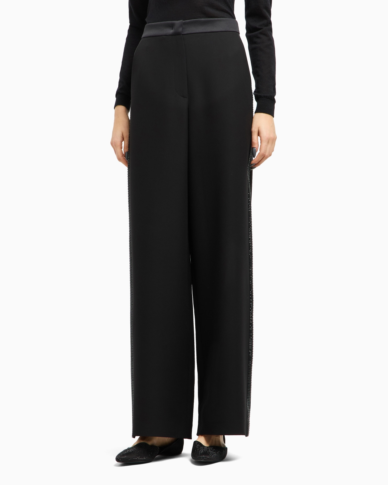 WIDE-LEG SILK TROUSERS WITH RHINESTONE DETAILS - 4