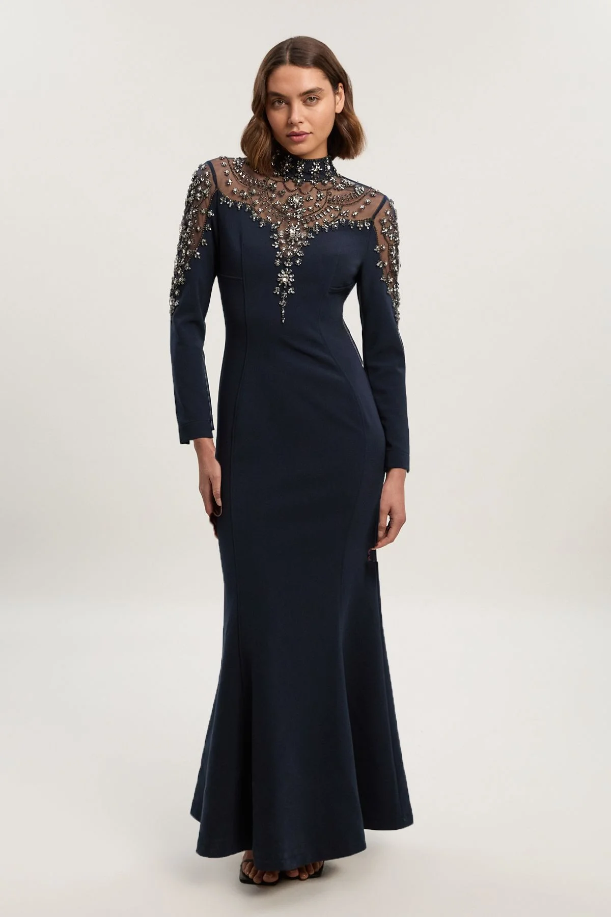 Premium Crystal Embellished Woven Maxi Dress - 1