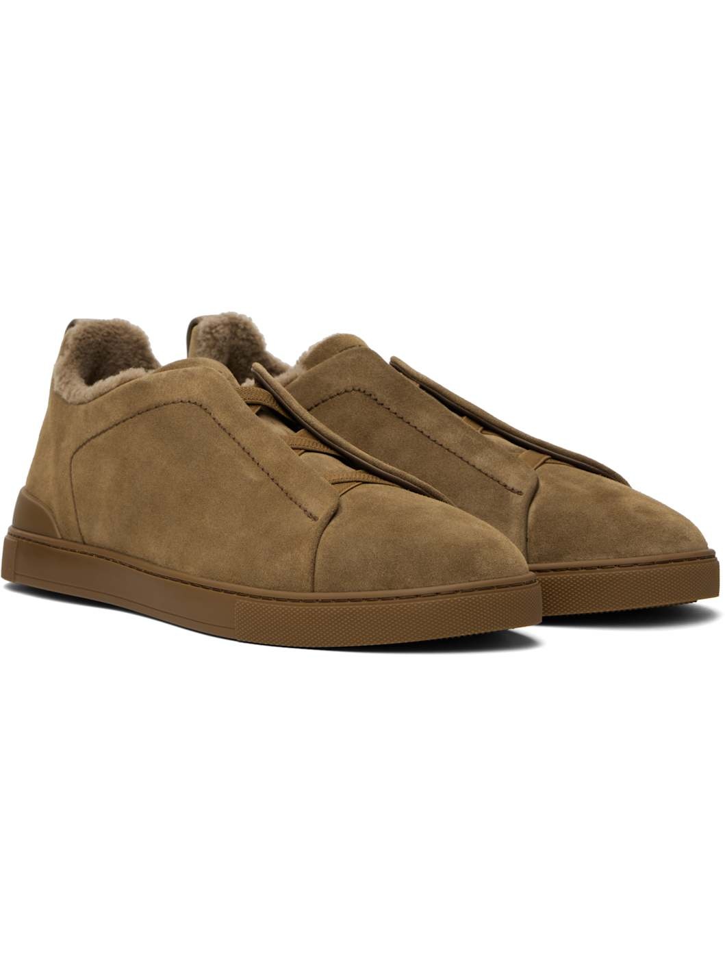 Brown Suede Triple Stitch Sneakers - 4