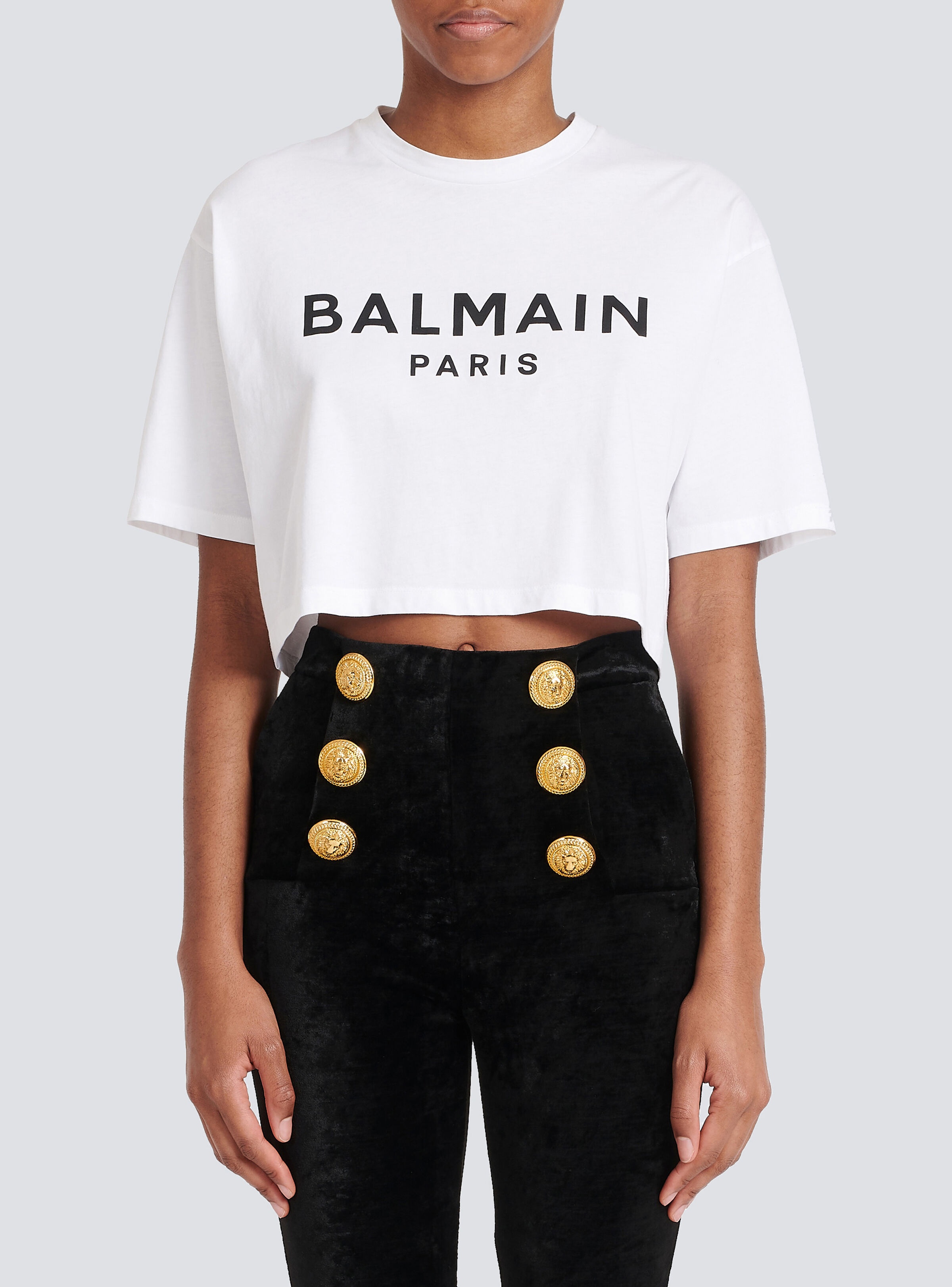 Eco-responsible cropped cotton T-shirt with Balmain logo print - 6