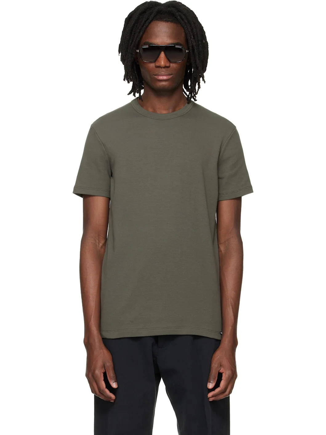 Khaki Cotton Crewneck T-shirt - 1