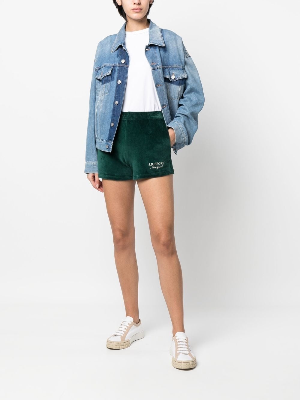 embroidered-logo velour shorts - 2