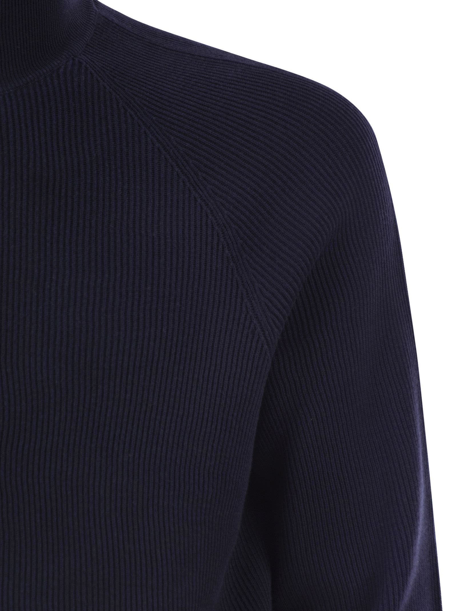 Brunello Cucinelli Men Cotton Rib Sweater With Zip Opening And Raglan Sleeve - 4