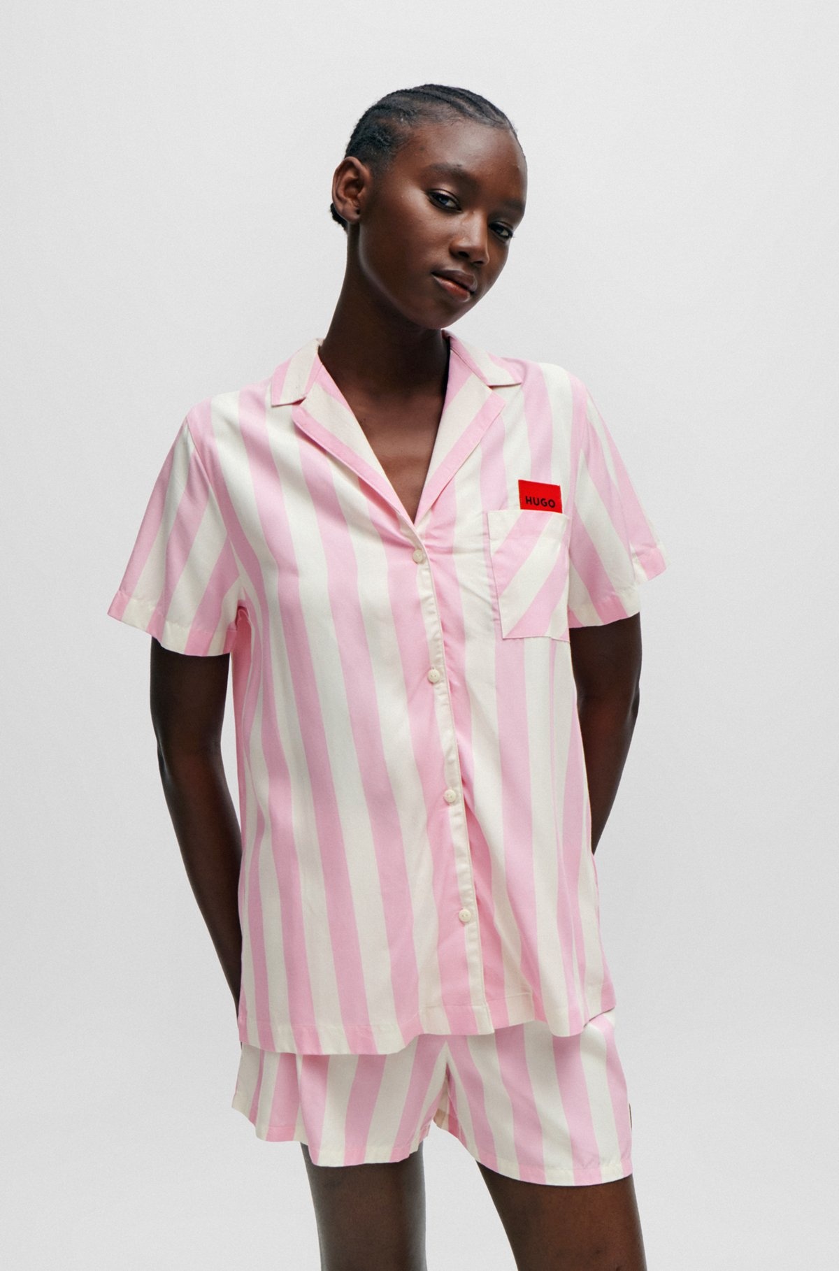 PATTERNED PAJAMA SHIRT WITH RED LOGO LABEL - 2