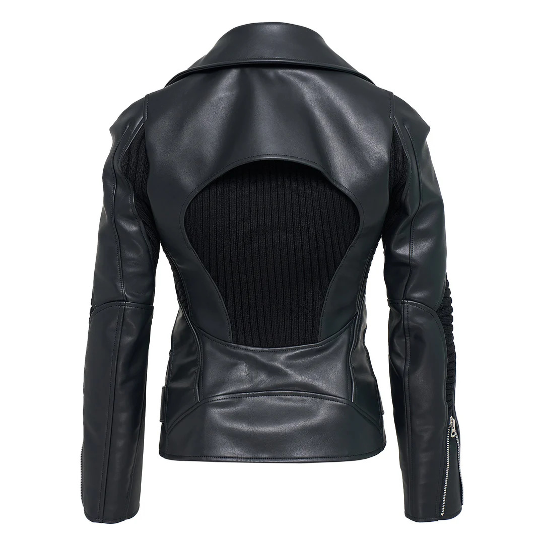 Fake Leather Acrylic Wool Jacket - 2