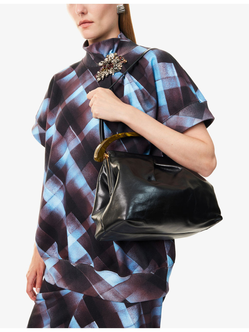 Dries Van Noten Pleated Leather Top Handle Bag outlook