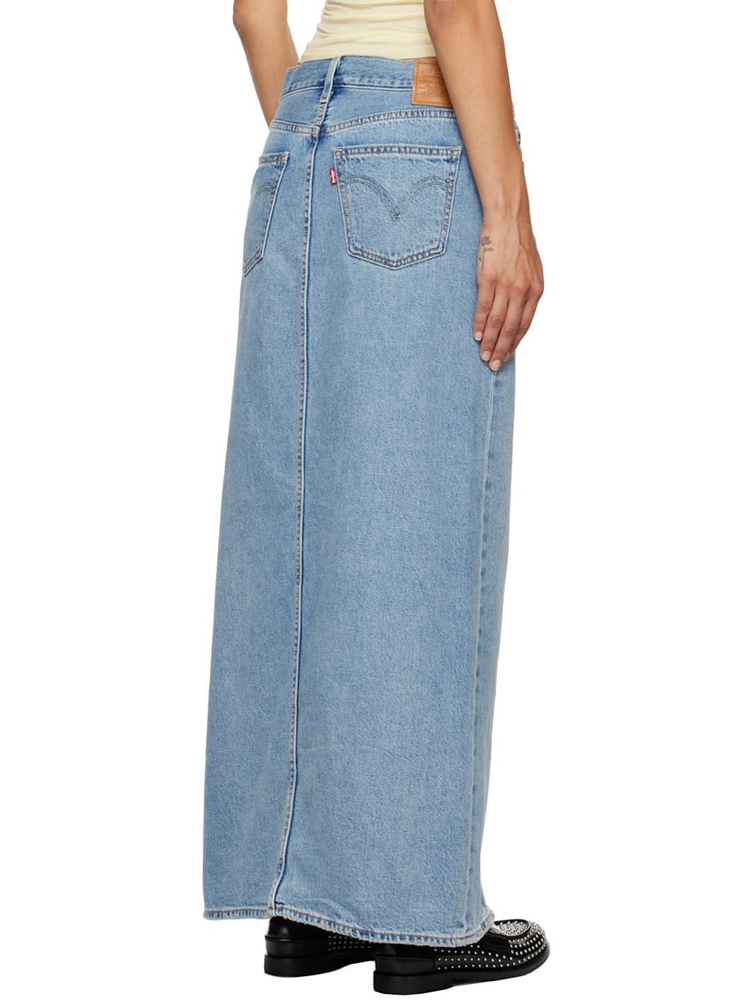 Blue Ankle Column Denim Midi Skirt - 3