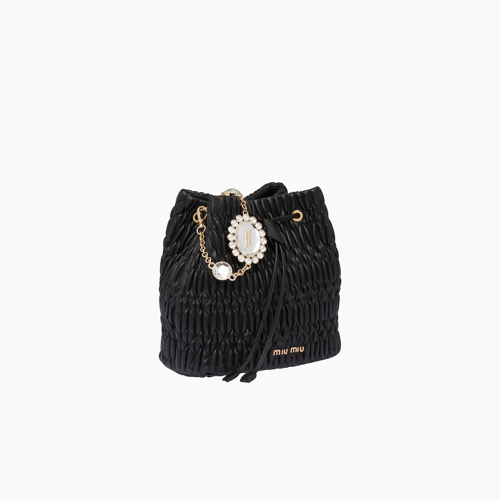 Miu Crystal Cloqué Nappa leather bucket bag - 4