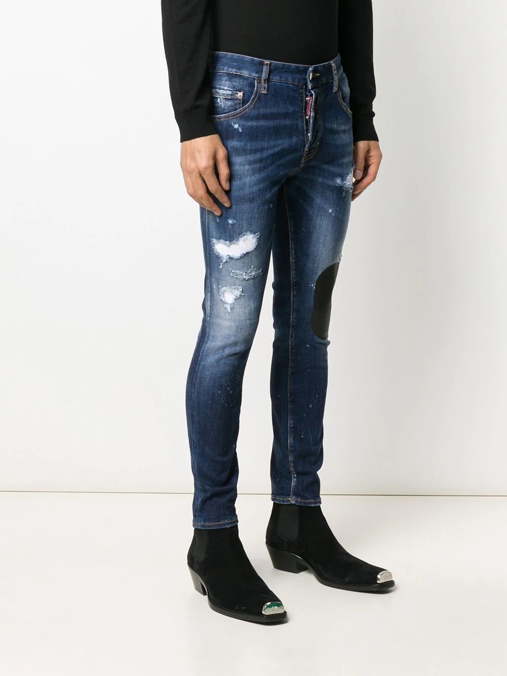 distressed patchwork skinny jeans - 3