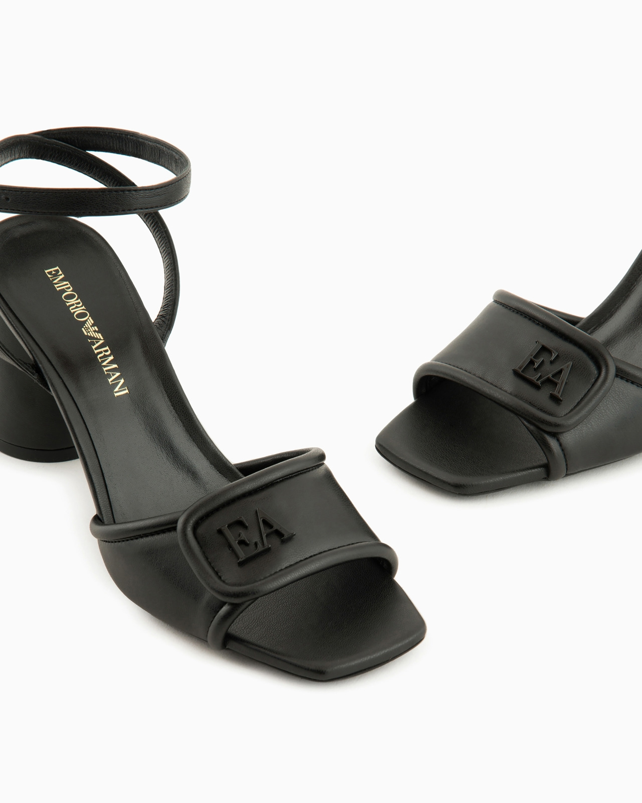 Nappa-leather heeled sandals with EA logo - 4