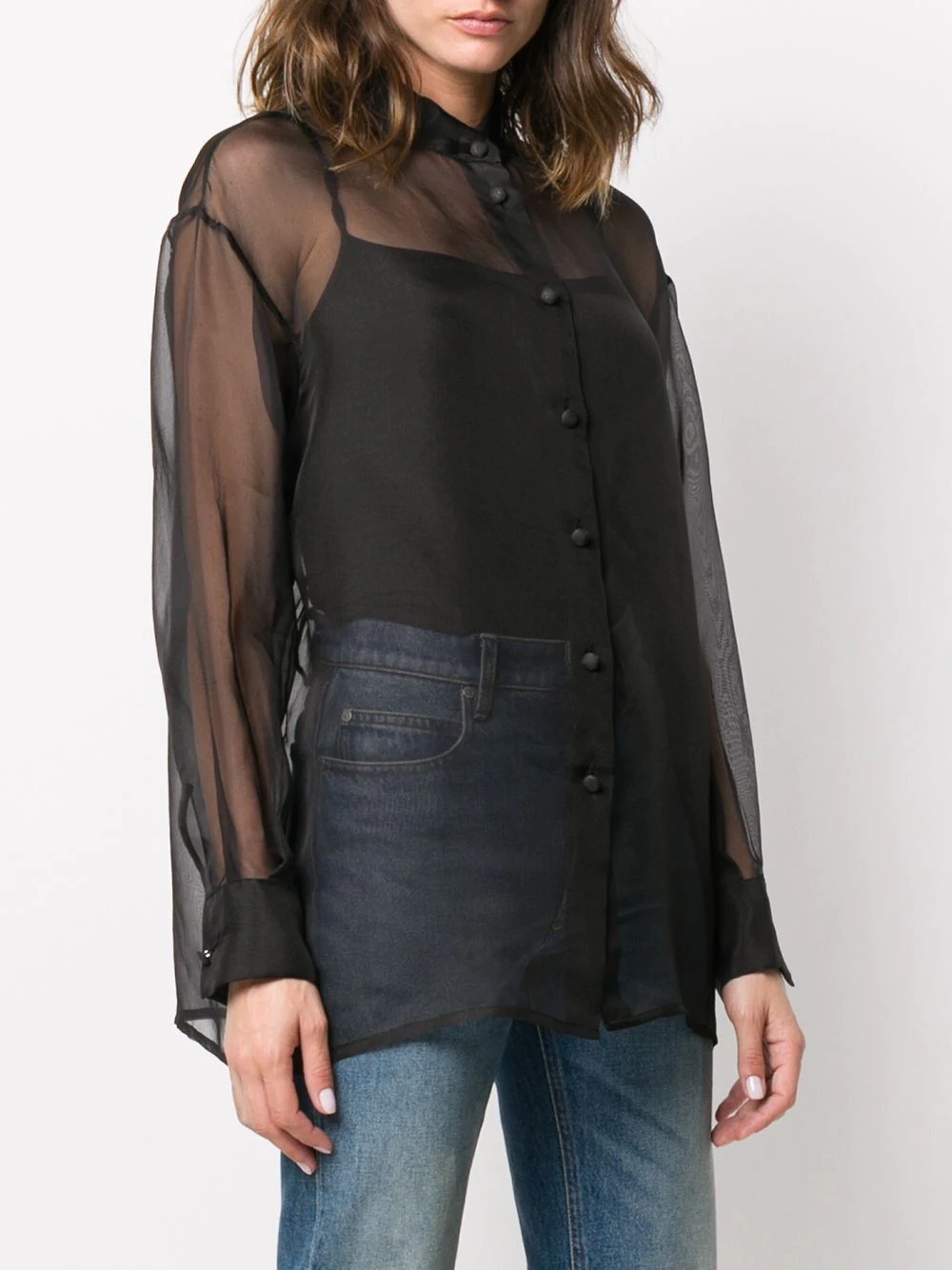 sheer mandarin collar blouse - 3