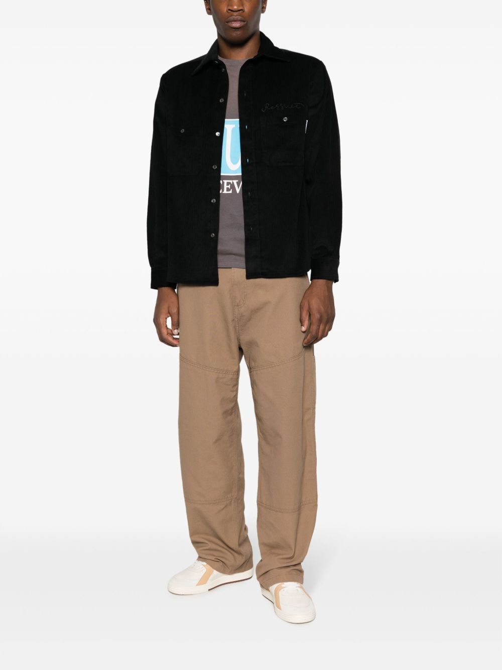 logo-embroidered corduroy cotton shirt - 2