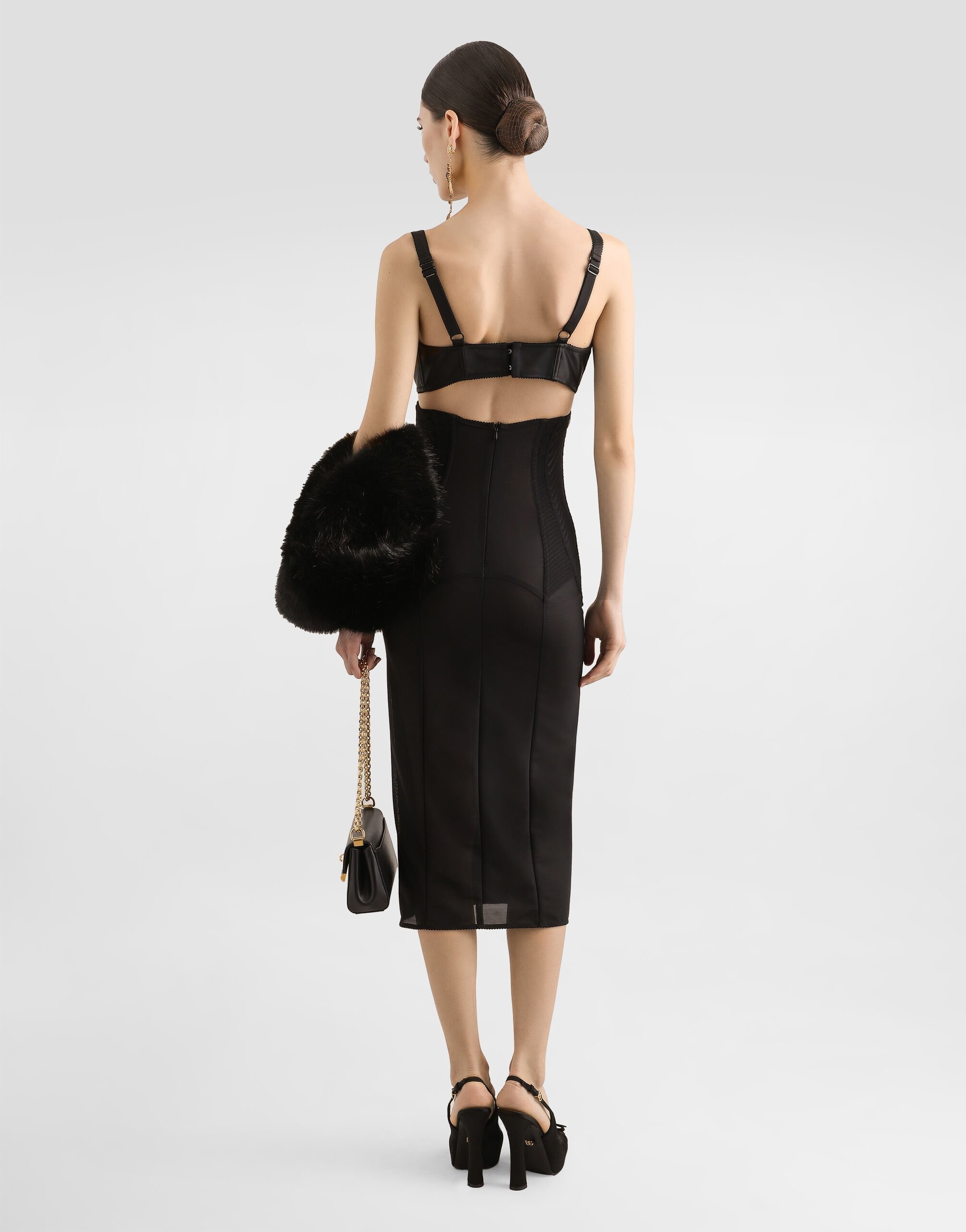 Calf-length satin and lace dress with corset details - 3