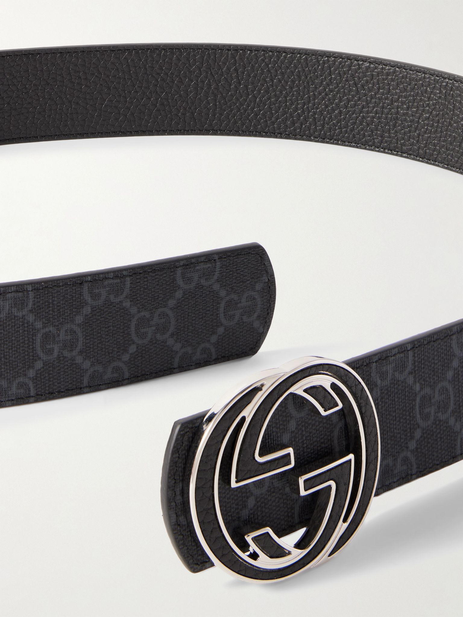 4cm Reversible Monogrammed Coated-Canvas and Leather Belt Black - 2