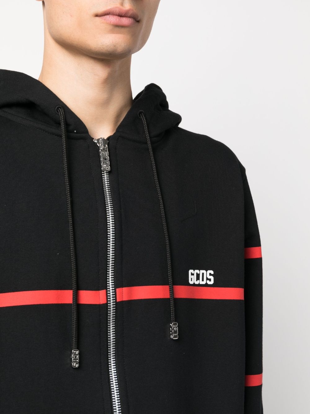 GCDS stripe-print zip-up hoodie | REVERSIBLE