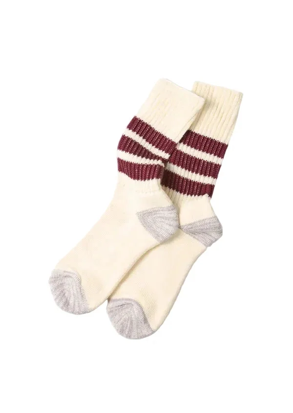 R1255 Coarse Ribbed Old School Crew Socks Bordeaux - 1