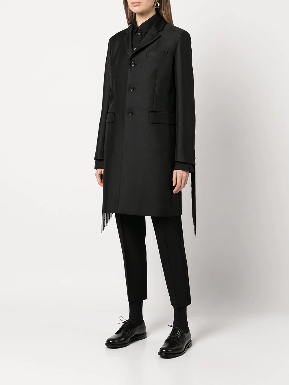 fringe-sleeve single-breasted coat - 4