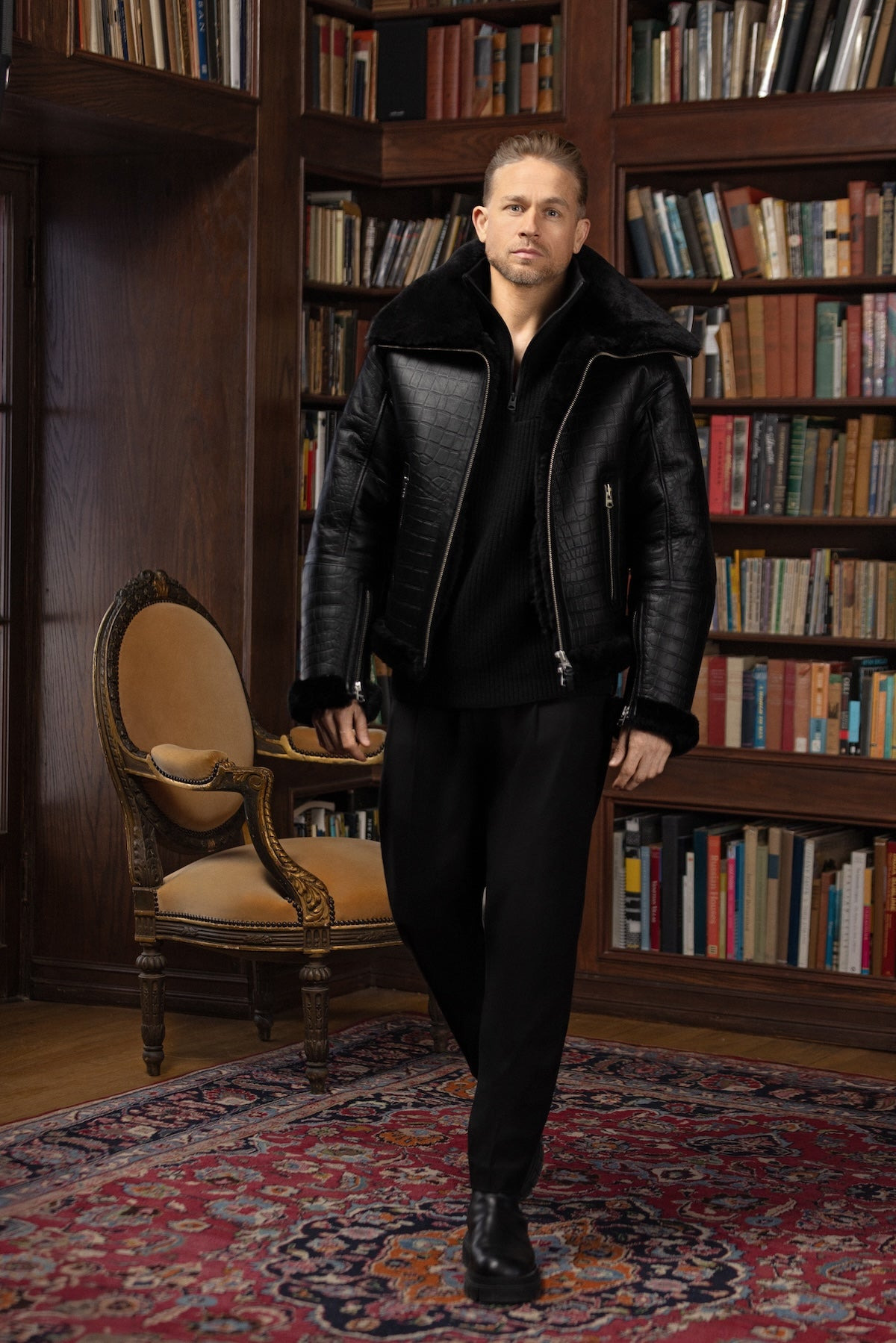 MEMPHIS Croc Embossed Oversized Shearling Jacket - 2