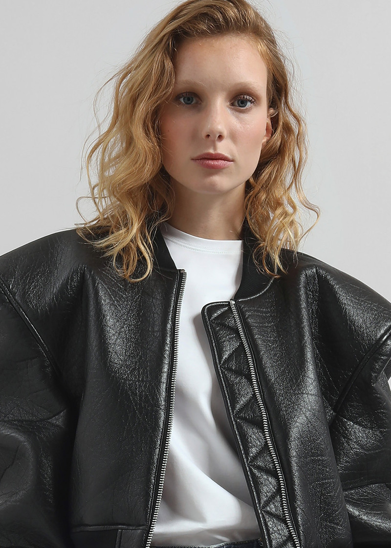 Glane Faux Leather Bomber Jacket - Black 6