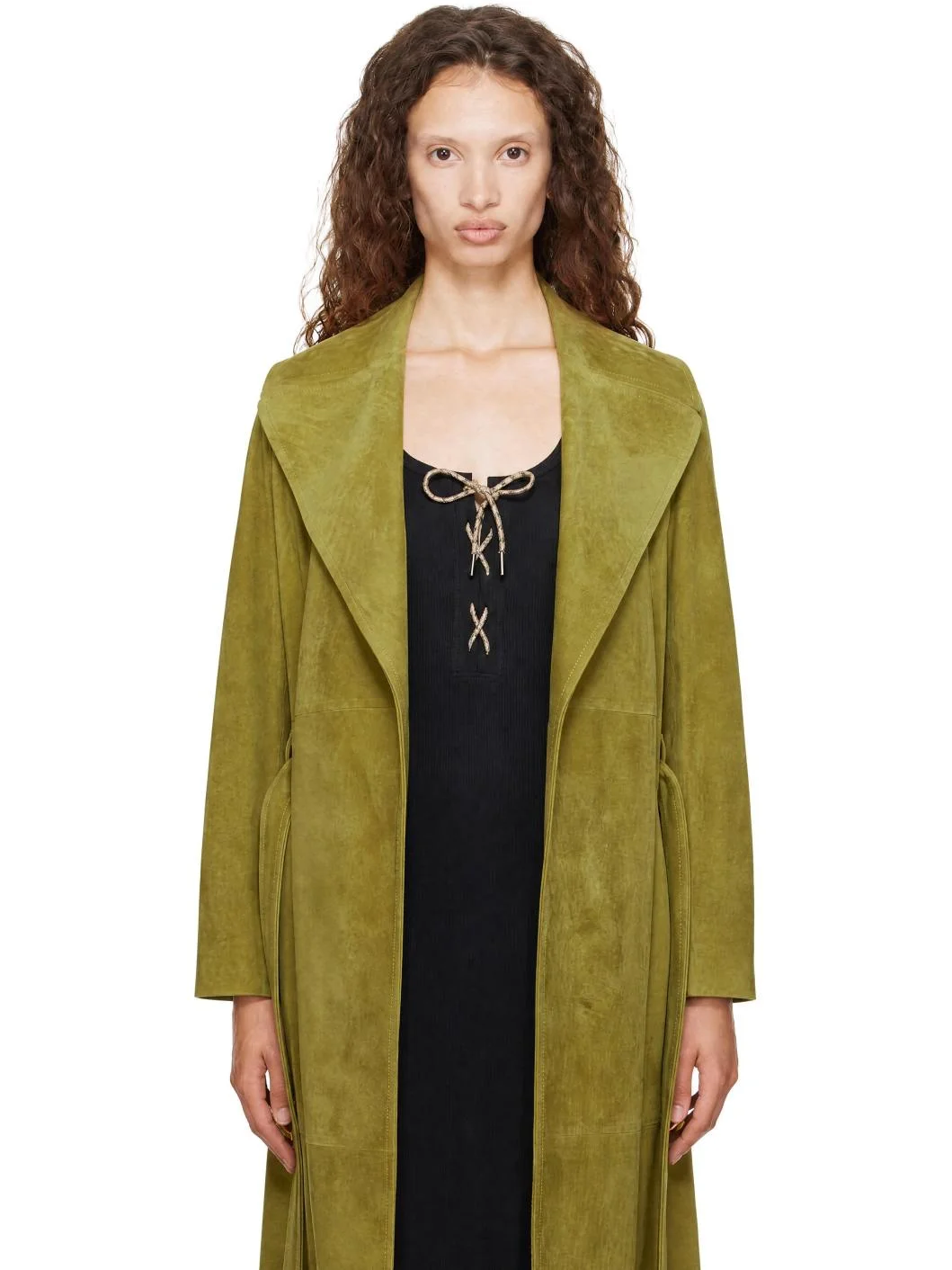 Green Long Suede Coat - 1