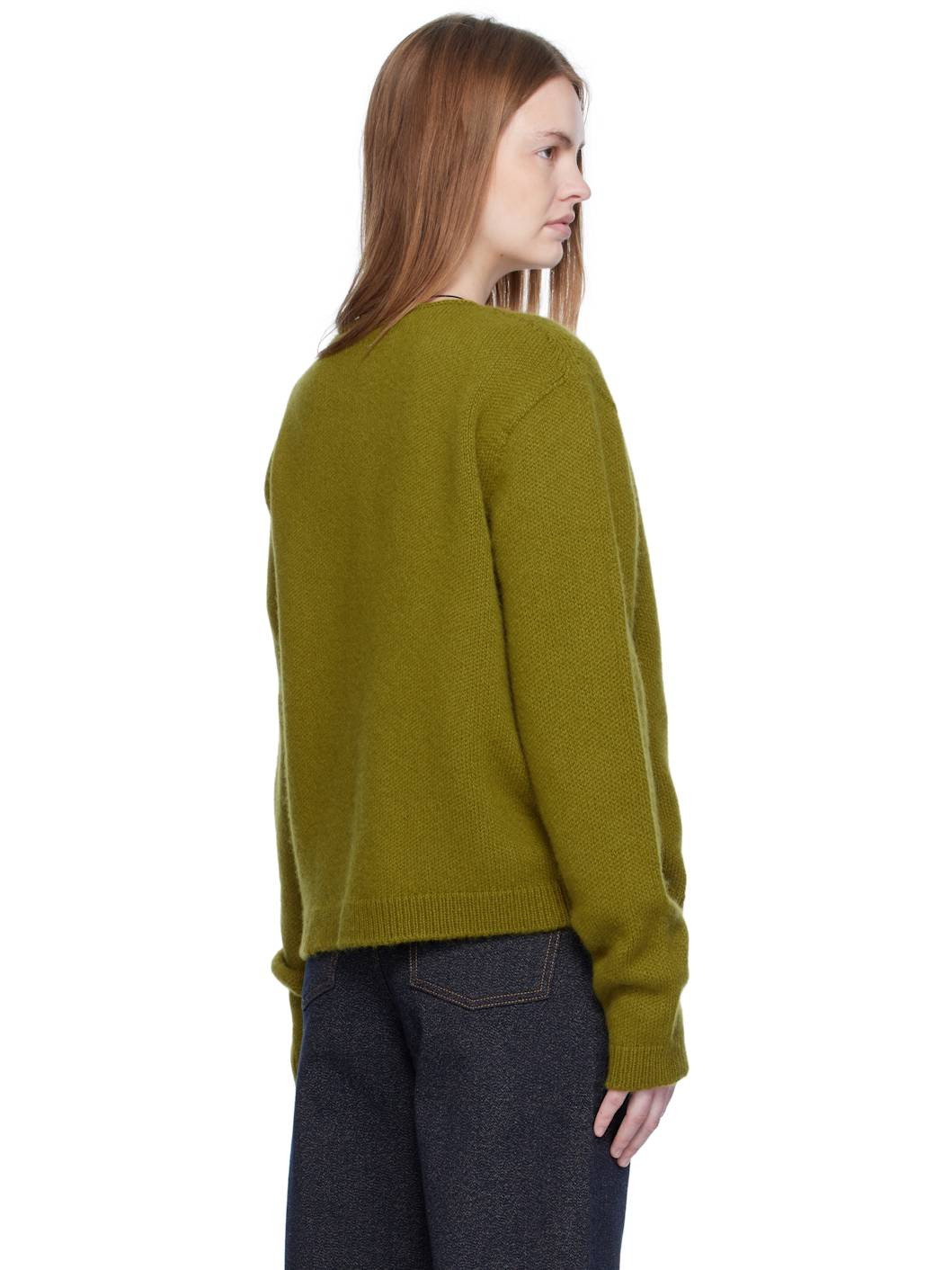 Green Wide Neck Cashmere Pullover Sweater - 3