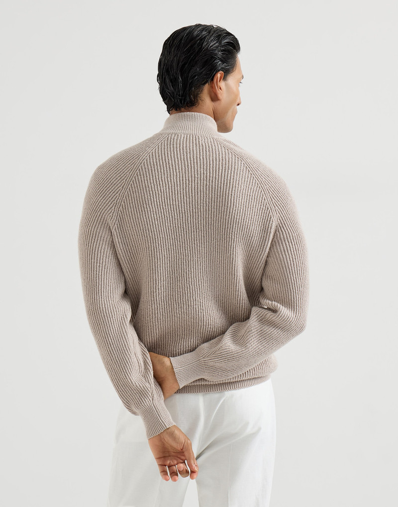 Brunello Cucinelli Malfilé cotton English rib cardigan with raglan sleeves and zipper outlook