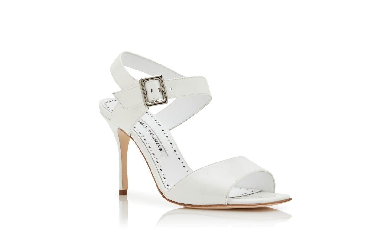 White Patent Leather Slingback Sandals - 3