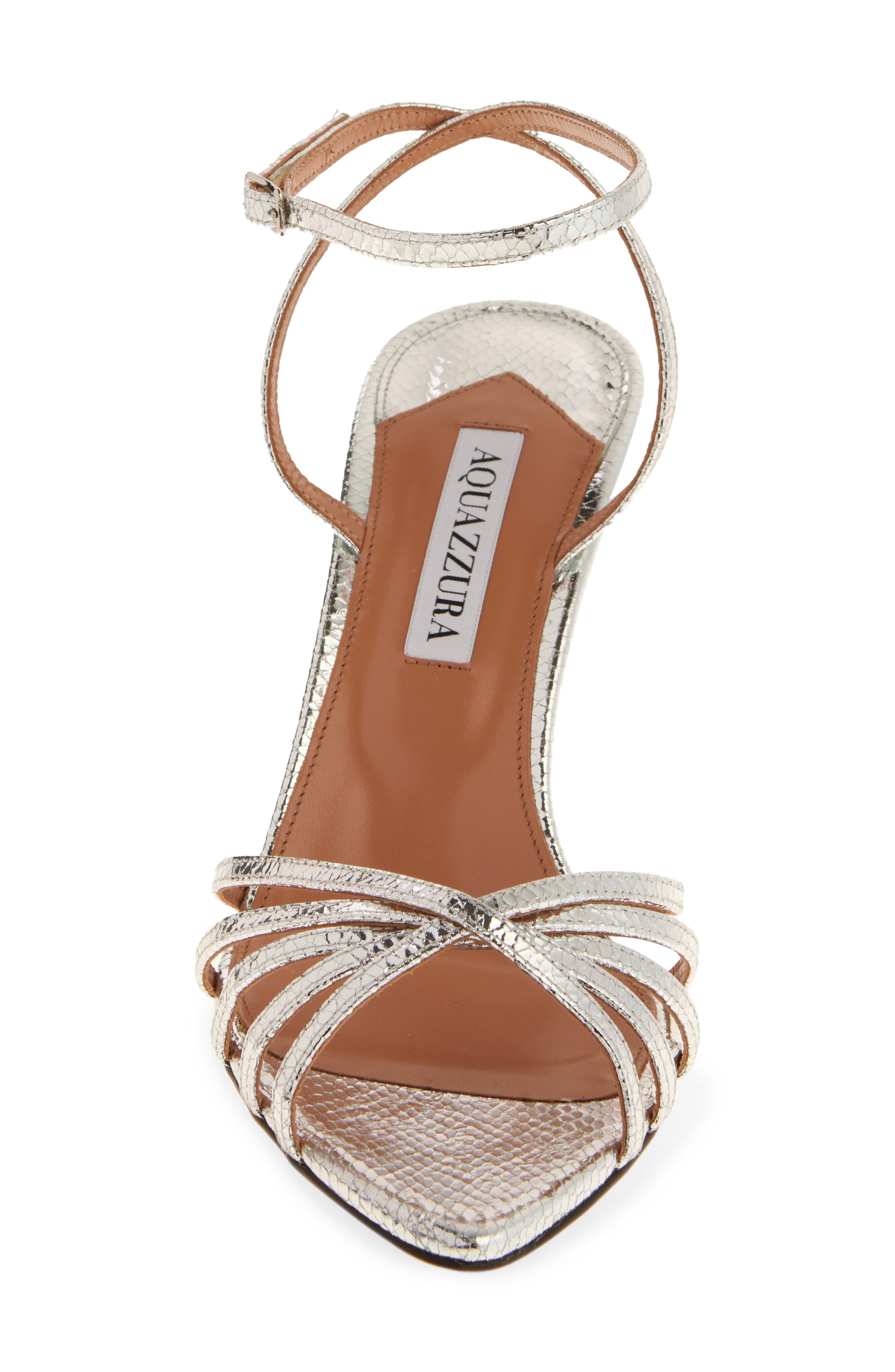 Aquazzura Tell Me Snakeskin Embossed Sandal in Silver at Nordstrom - 4