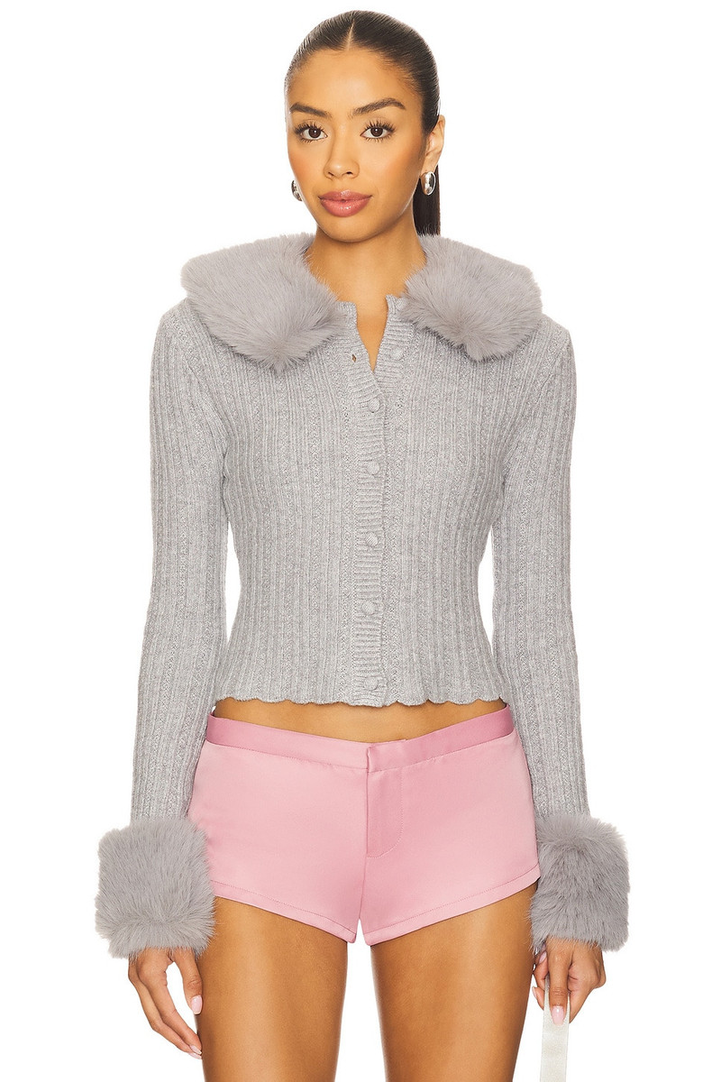 x REVOLVE Heart Faux Fur Knit Cardigan 1
