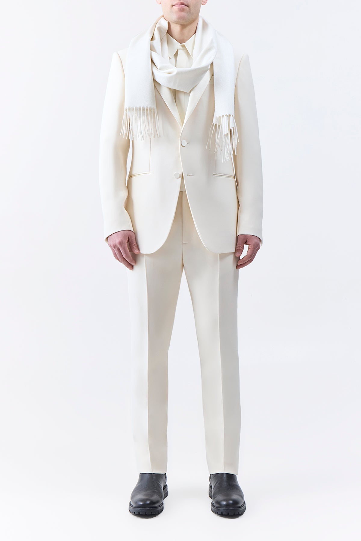 Blaine Fringe Scarf in Ivory Silk Cashmere - 4