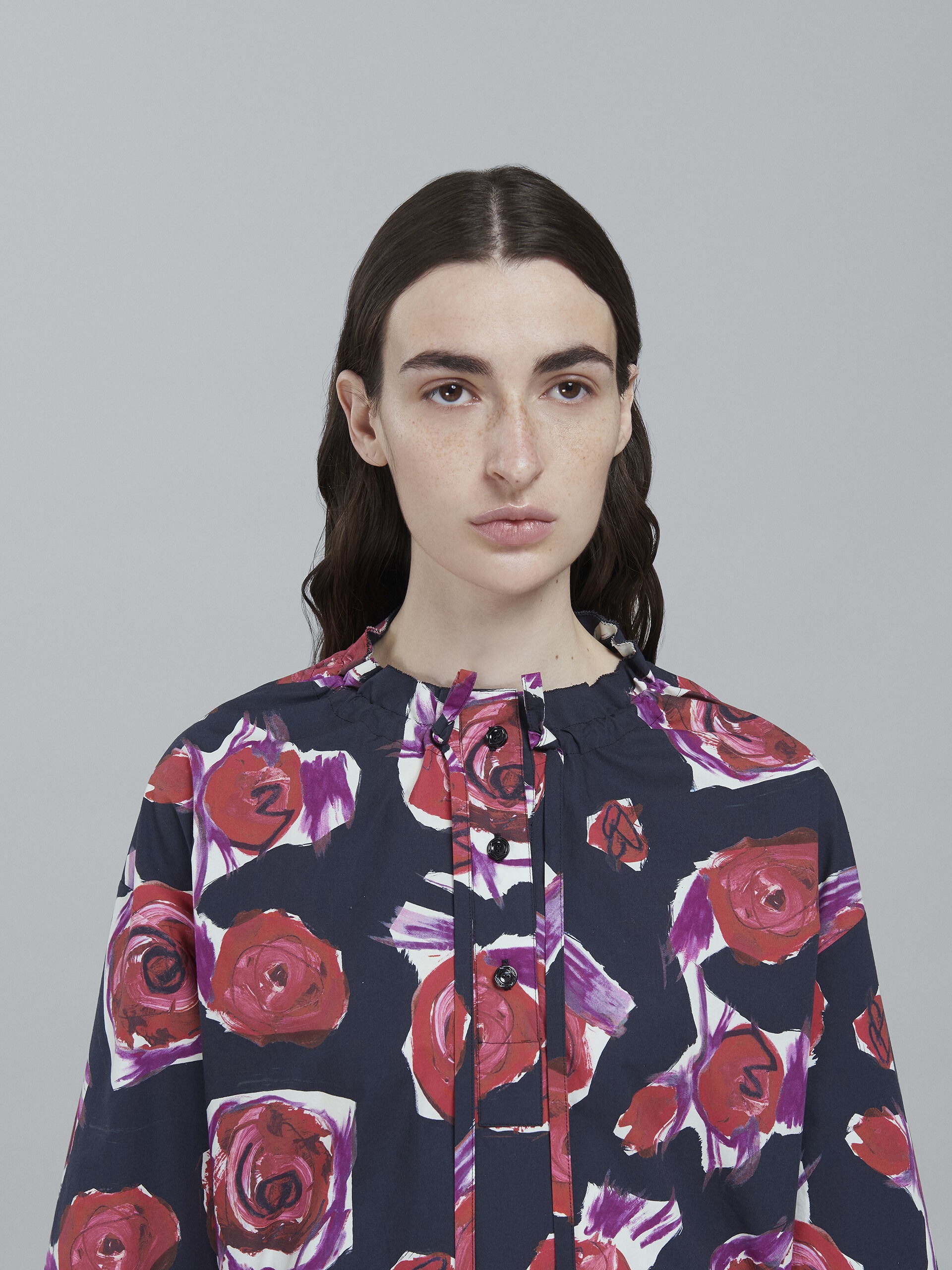 SPINNING ROSES PRINT POPLIN CHEMISIER DRESS - 4