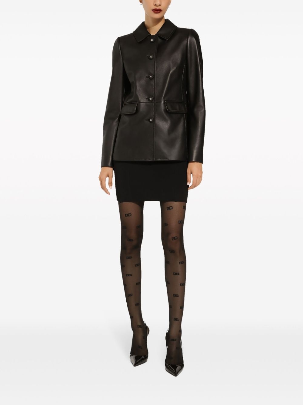 button-embossed leather jacket - 3