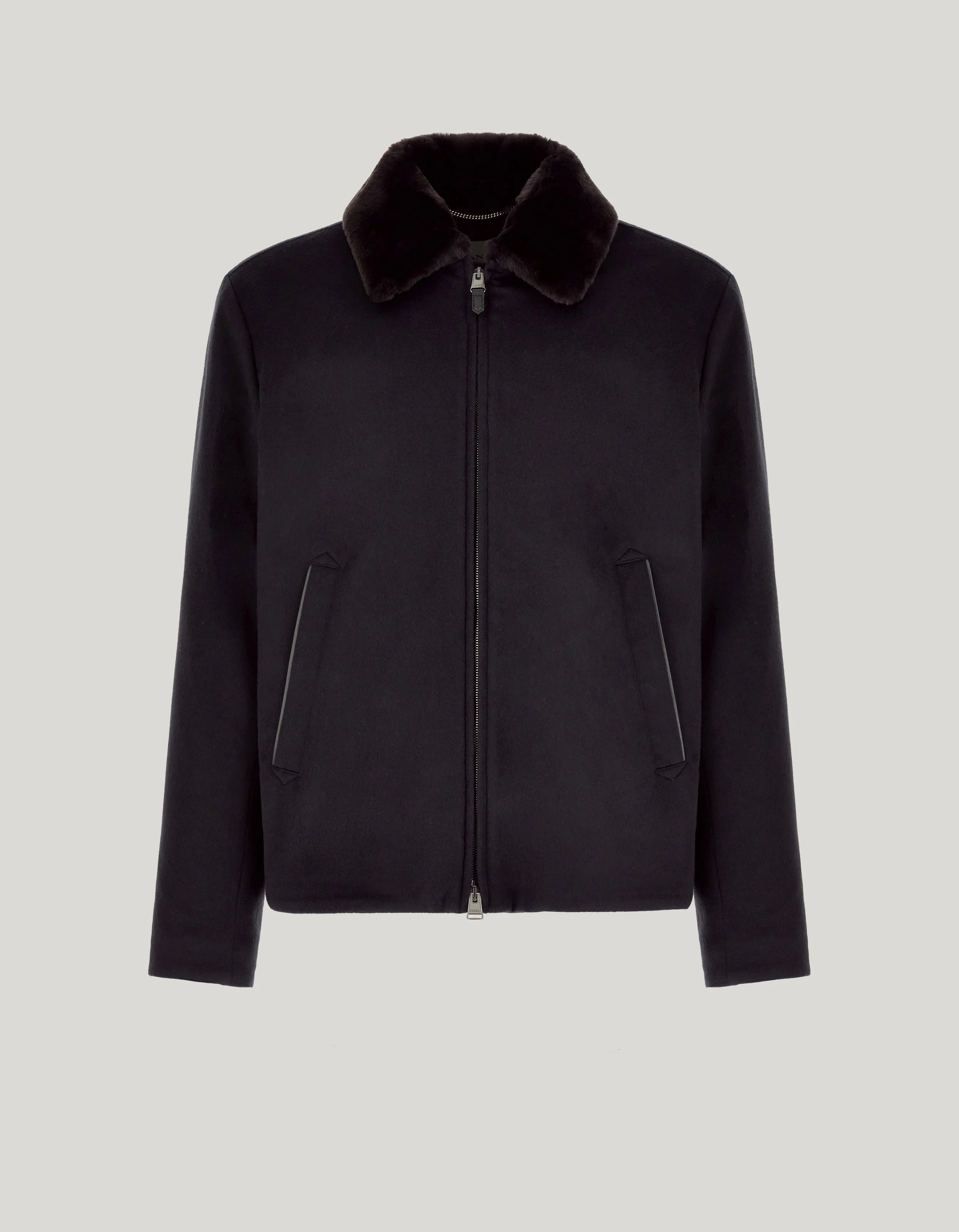 BLUE CASHMERE JACKET WITH MEMBRANE AND LEATHER DETAILS - 1