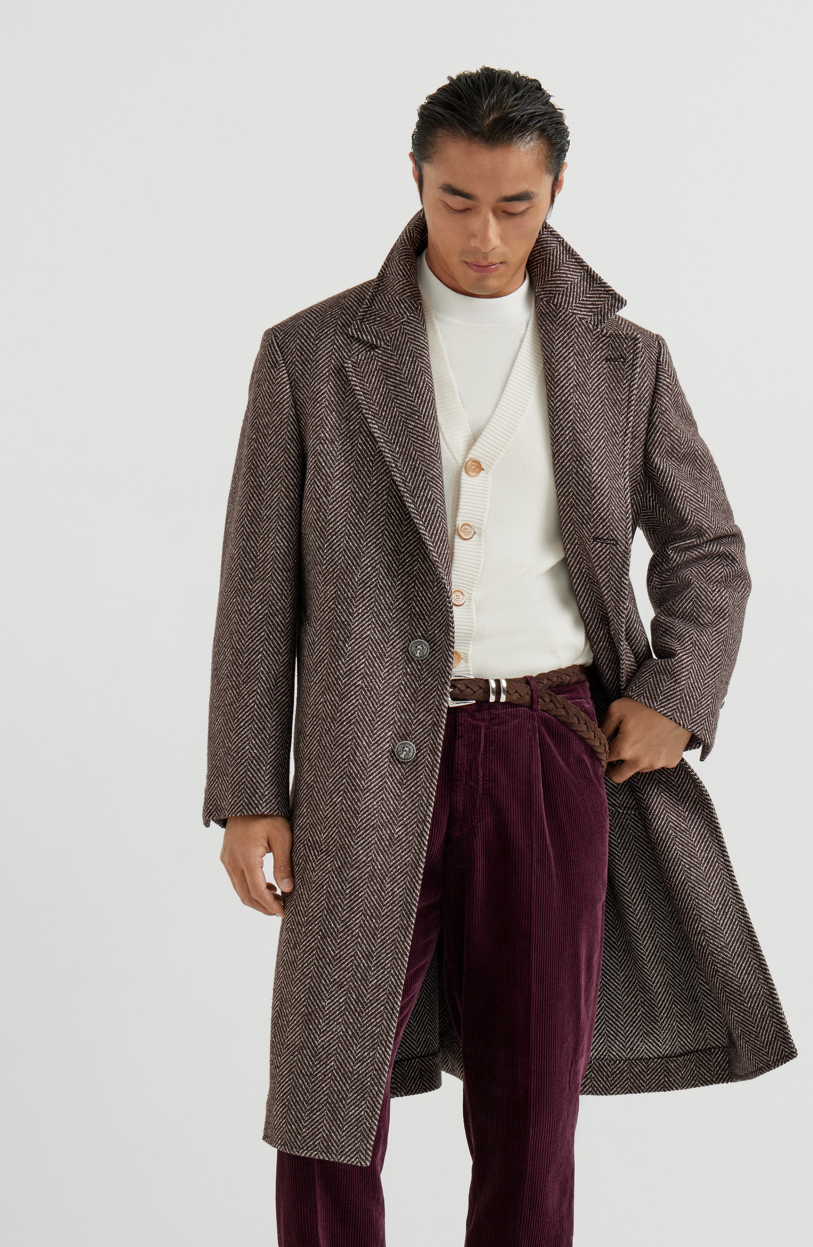 Brunello Cucinelli Chevron flannel coat in Brown at Nordstrom - 2