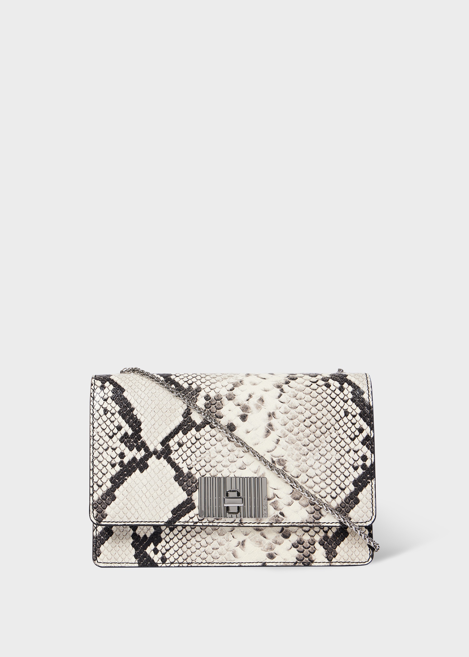 White Snakeskin Leather Chain Evening Bag - 1