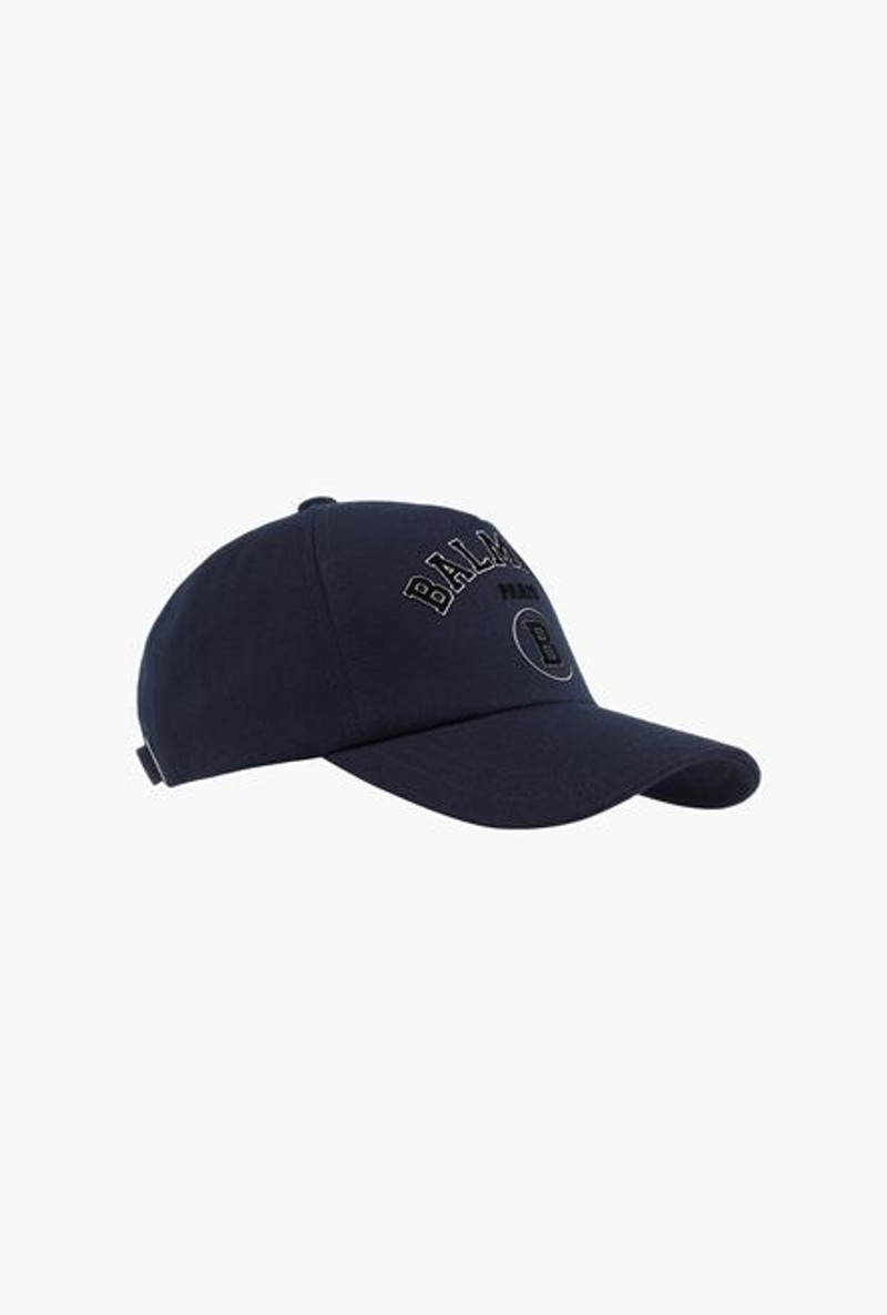 Balmain Navy blue cotton cap with black and white Balmain Paris logo outlook