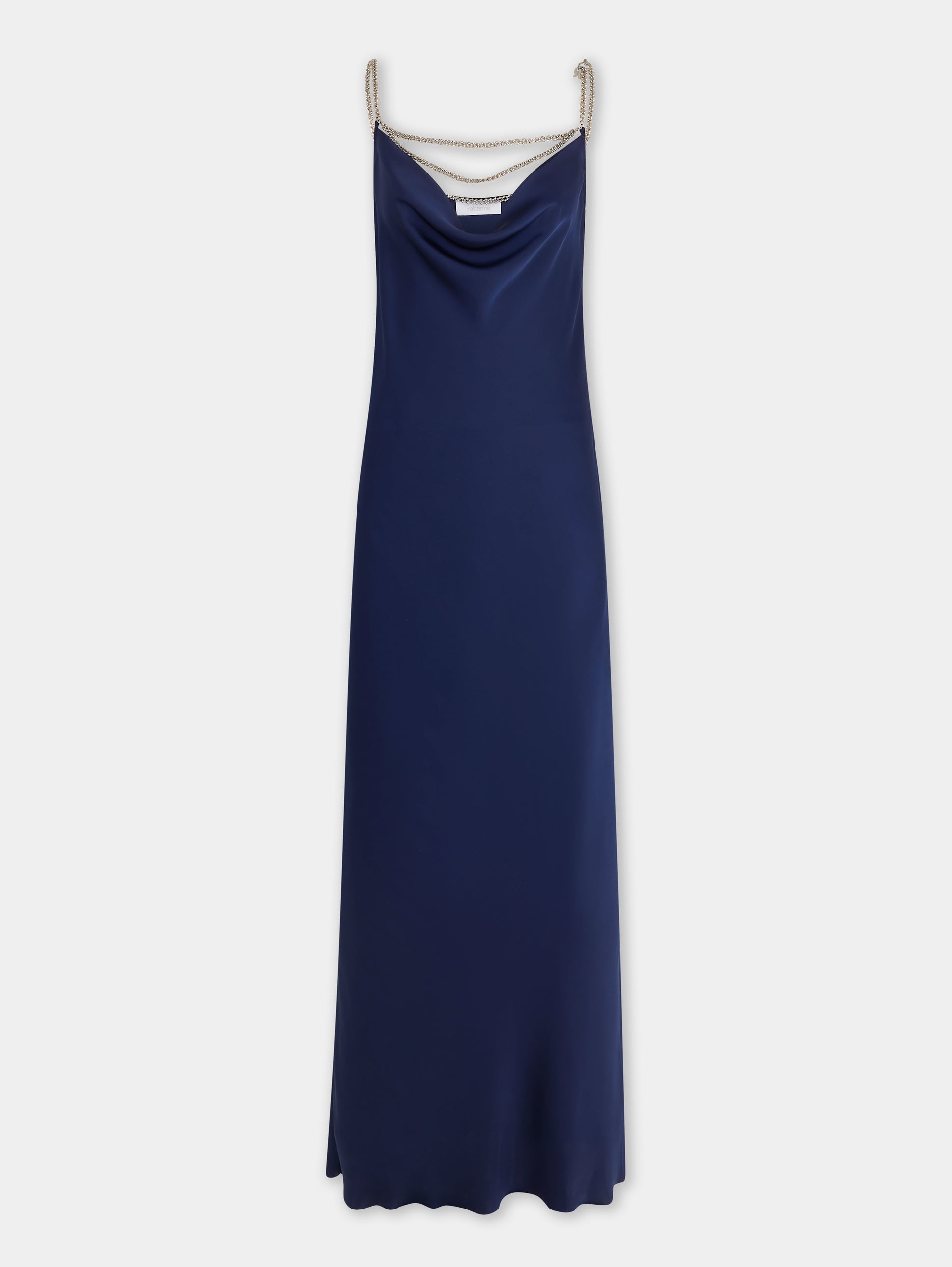 BLUE NAVY LONG SLEEVELESS DRESS IN SATIN - 7
